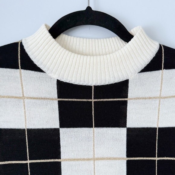 Vintage Jacobson’s Black & Cream Wool Blend Plaid Sweater Petite M Retro Preppy - Picture 4 of 9